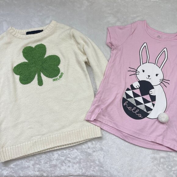 Easter & St. Patrick's Day Holiday Top Set Girls Size 7-8 Shamrock Bunny Designs - Picture 6 of 14